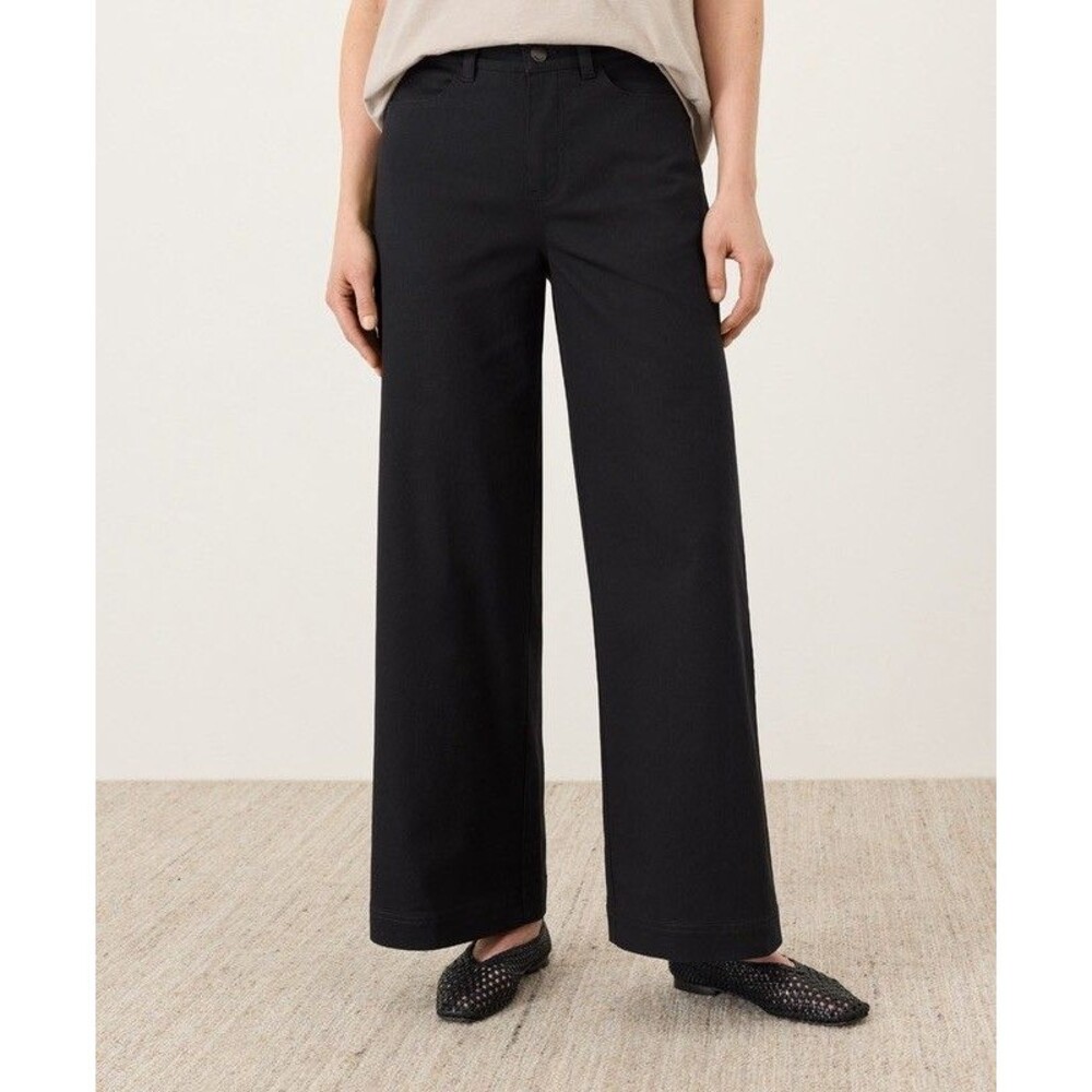 Pact Organic Cotton Women's L Stretch Twill Wide Leg Pants Comfort Relaxed Black
